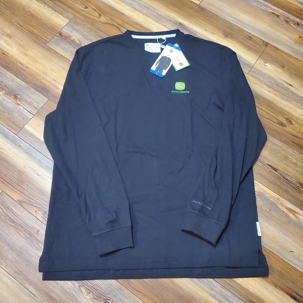 John Deere Mens Long Sleeve T-Shirt Black Embroidered Logo Size LARGE 1916272